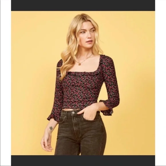 REFORMATION Barb Top in Mabel Black Rose Floral Print - Picture 9 of 11